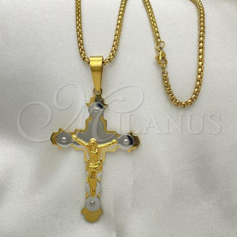 Stainless Steel Pendant Necklace, Crucifix Design, Polished, Two Tone, 04.116.0035.30