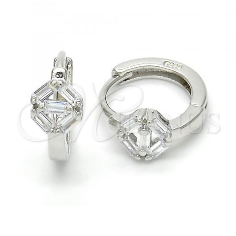 Sterling Silver Huggie Hoop, with White Cubic Zirconia, Polished, Rhodium Finish, 02.175.0153.15