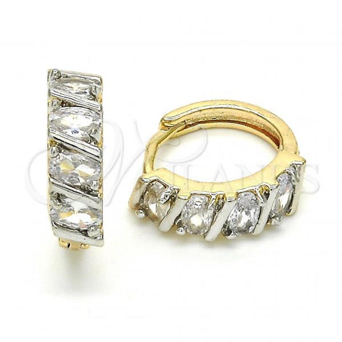 Oro Laminado Huggie Hoop, Gold Filled Style with White Cubic Zirconia, Polished, Two Tone, 02.210.0025.2.15