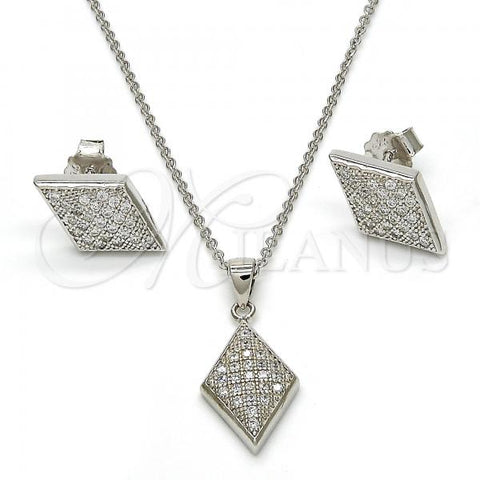 Sterling Silver Earring and Pendant Adult Set, with White Micro Pave, Polished, Rhodium Finish, 10.174.0240