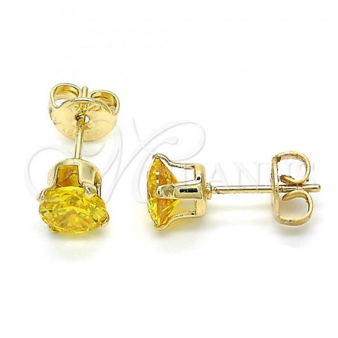 Oro Laminado Stud Earring, Gold Filled Style with Yellow Cubic Zirconia, Polished, Golden Finish, 5.128.046.1