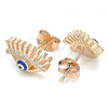 Sterling Silver Stud Earring, Evil Eye Design, with White Cubic Zirconia, Blue Enamel Finish, Rose Gold Finish, 02.336.0177.1