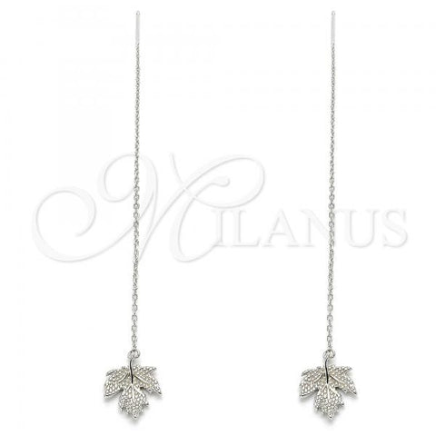 Sterling Silver Threader Earring, Leaf Design, Polished, Rhodium Finish, 02.366.0008