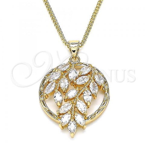Oro Laminado Pendant Necklace, Gold Filled Style Leaf Design, with White Cubic Zirconia, Polished, Golden Finish, 04.213.0178.20