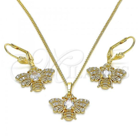 Oro Laminado Earring and Pendant Adult Set, Gold Filled Style Bee Design, with White Cubic Zirconia, Polished, Golden Finish, 10.210.0140