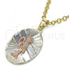Oro Laminado Religious Pendant, Gold Filled Style Santa Muerte Design, Diamond Cutting Finish, Tricolor, 05.380.0123