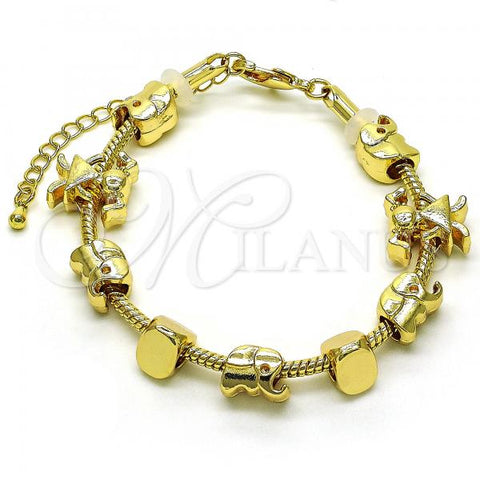Oro Laminado Fancy Bracelet, Gold Filled Style Elephant and Little Girl Design, Polished, Golden Finish, 03.63.2264.07