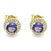 Oro Laminado Stud Earring, Gold Filled Style with Amethyst Cubic Zirconia and White Micro Pave, Polished, Golden Finish, 02.344.0102.1