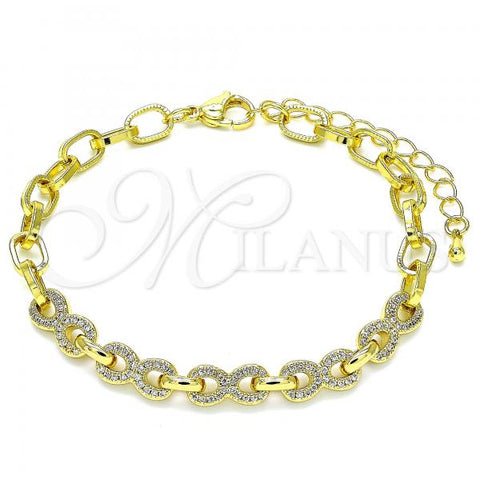 Oro Laminado Fancy Bracelet, Gold Filled Style Infinite and Paperclip Design, with White Micro Pave, Polished, Golden Finish, 03.341.0124.07
