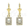 Oro Laminado Dangle Earring, Gold Filled Style with White Crystal, Polished, Golden Finish, 02.122.0117.5