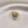 Oro Laminado Multi Stone Ring, Gold Filled Style Teardrop and Evil Eye Design, with White Micro Pave, Polished, Golden Finish, 01.341.0108