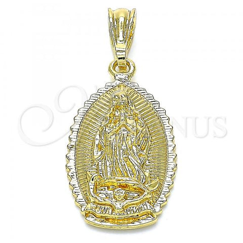 Oro Laminado Religious Pendant, Gold Filled Style Guadalupe Design, Polished, Golden Finish, 05.351.0167
