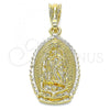 Oro Laminado Religious Pendant, Gold Filled Style Guadalupe Design, Polished, Golden Finish, 05.351.0167