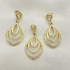Oro Laminado Earring and Pendant Adult Set, Gold Filled Style Teardrop Design, with White Crystal, Polished, Golden Finish, 10.59.0108