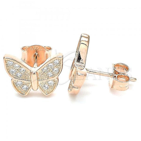 Sterling Silver Stud Earring, Butterfly Design, with White Micro Pave, Polished, Rose Gold Finish, 02.336.0130.1