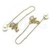 Oro Laminado Threader Earring, Gold Filled Style Elephant Design, with White Micro Pave, Polished, Golden Finish, 02.210.0338