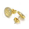 Oro Laminado Stud Earring, Gold Filled Style Tree Design, with White Micro Pave, Polished, Golden Finish, 02.156.0533