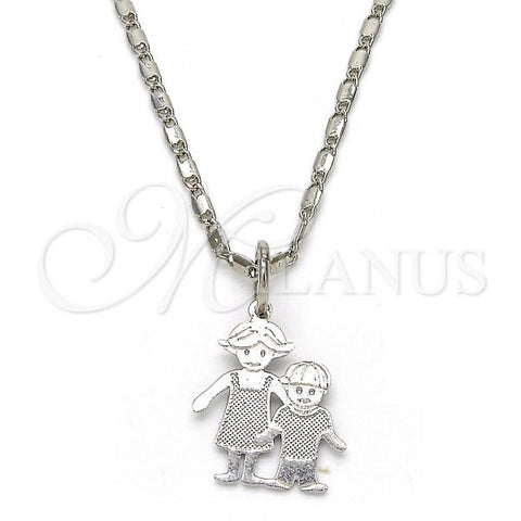 Rhodium Plated Pendant Necklace, Little Girl and Little Boy Design, Polished, Rhodium Finish, 04.106.0002.1.20