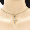 Oro Laminado Religious Pendant, Gold Filled Style Cross Design, with White Crystal, Polished, Golden Finish, 05.253.0131