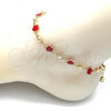 Oro Laminado Fancy Anklet, Gold Filled Style Flower Design, Red Enamel Finish, Golden Finish, 03.213.0015.6.10