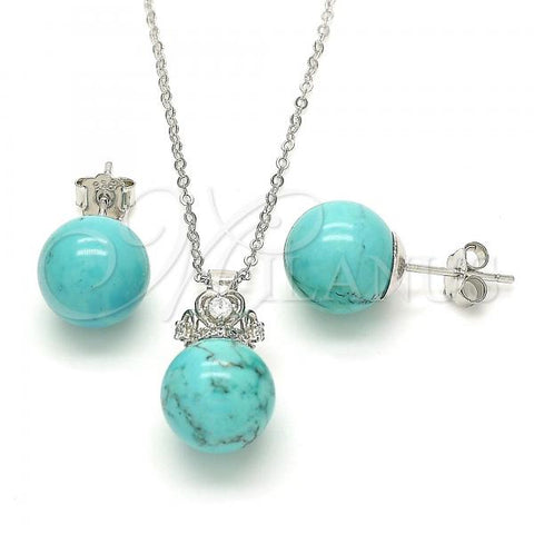 Sterling Silver Earring and Pendant Adult Set, Crown and Ball Design, with White Cubic Zirconia, Polished, Rhodium Finish, 10.63.0597.1