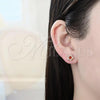 Oro Laminado Stud Earring, Gold Filled Style Star Design, with Garnet and White Cubic Zirconia, Polished, Golden Finish, 02.156.0319
