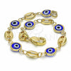 Oro Laminado Fancy Bracelet, Gold Filled Style Evil Eye Design, Blue Resin Finish, Golden Finish, 03.326.0012.2.06