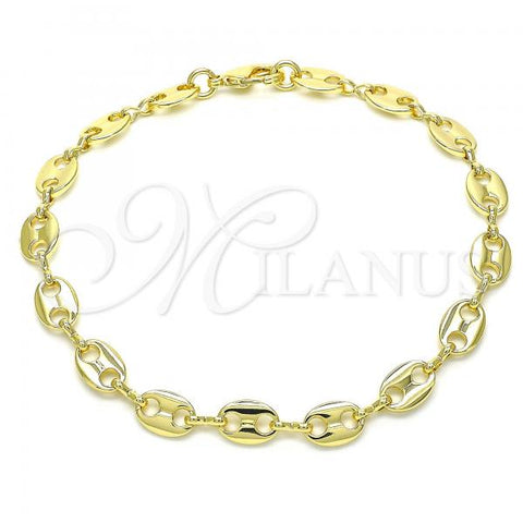 Oro Laminado Basic Anklet, Gold Filled Style Puff Mariner Design, Polished, Golden Finish, 04.326.0002.10