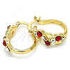 Oro Laminado Small Hoop, Gold Filled Style with Garnet and White Crystal, Polished, Golden Finish, 02.100.0098.1.20