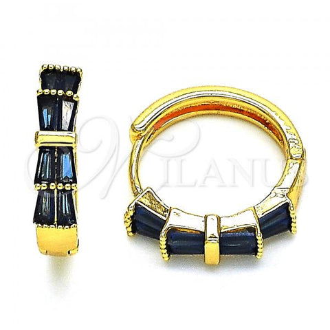 Oro Laminado Huggie Hoop, Gold Filled Style with Sapphire Blue Cubic Zirconia, Polished, Golden Finish, 02.210.0719.2.20