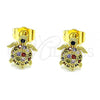 Oro Laminado Stud Earring, Gold Filled Style Turtle Design, with Multicolor Micro Pave, Polished, Golden Finish, 02.284.0048.1