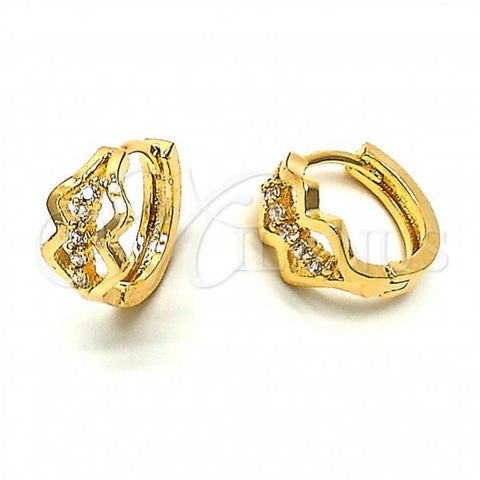 Oro Laminado Huggie Hoop, Gold Filled Style with White Cubic Zirconia, Polished, Golden Finish, 97.026