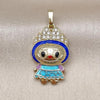 Oro Laminado Fancy Pendant, Gold Filled Style with White Cubic Zirconia, Blue Enamel Finish, Golden Finish, 05.284.0021.2