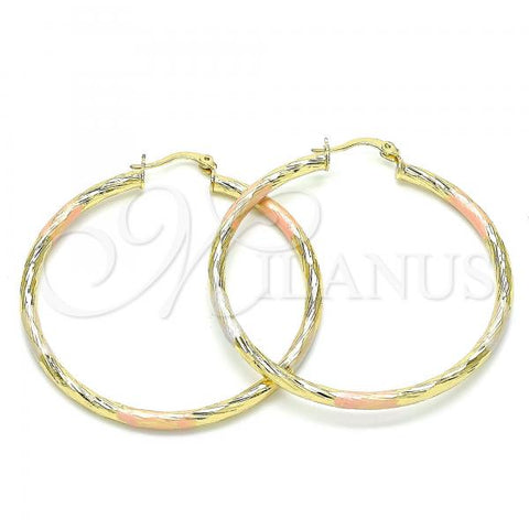 Oro Laminado Large Hoop, Gold Filled Style Diamond Cutting Finish, Tricolor, 02.213.0254.50