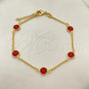 Oro Laminado Basic Bracelet, Gold Filled Style Paperclip Design, with Ruby Crystal, Polished, Golden Finish, 03.02.0089.07