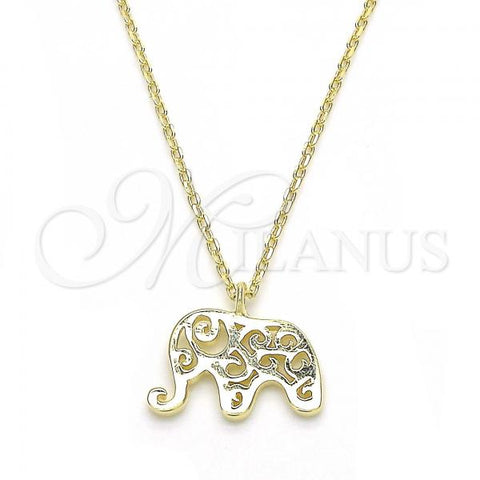 Sterling Silver Pendant Necklace, Elephant Design, Polished, Golden Finish, 04.337.0010.1.16