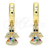 Oro Laminado Huggie Hoop, Gold Filled Style Angel Design, with Multicolor Micro Pave, Polished, Golden Finish, 02.210.0536.1.15