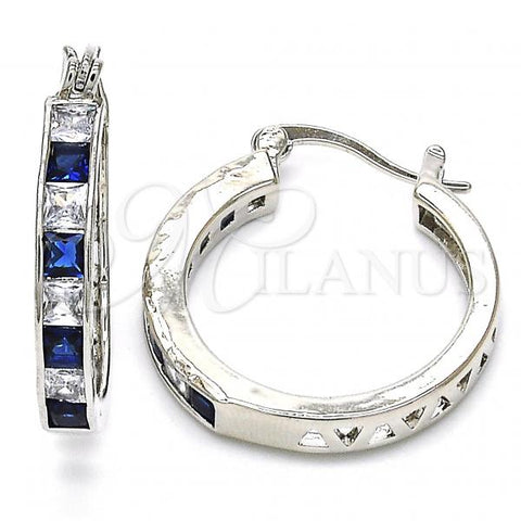 Rhodium Plated Small Hoop, with Sapphire Blue and White Cubic Zirconia, Polished, Rhodium Finish, 02.210.0267.7.25