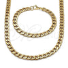 Stainless Steel Necklace and Bracelet, Curb Design, Polished, Golden Finish, 06.116.0065