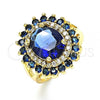 Oro Laminado Multi Stone Ring, Gold Filled Style with Sapphire Blue and White Cubic Zirconia, Polished, Golden Finish, 01.346.0021.4.09