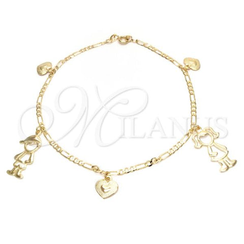 Oro Laminado Charm Anklet , Gold Filled Style Little Girl and Little Boy Design, Polished, Golden Finish, 03.58.0009.10