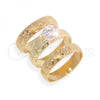 Oro Laminado Wedding Ring, Gold Filled Style with White Cubic Zirconia, Diamond Cutting Finish, Golden Finish, 01.91.0049.05 (Size 5)