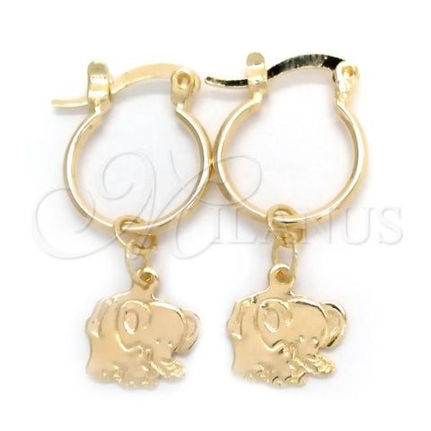 Oro Laminado Small Hoop, Gold Filled Style Elephant Design, Polished, Golden Finish, 02.58.0066.12