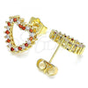 Oro Laminado Stud Earring, Gold Filled Style Heart Design, with Garnet and White Cubic Zirconia, Polished, Golden Finish, 02.156.0503.1
