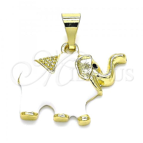 Oro Laminado Fancy Pendant, Gold Filled Style Elephant Design, White Enamel Finish, Golden Finish, 05.253.0118.2