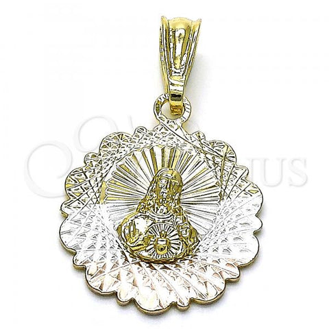 Oro Laminado Religious Pendant, Gold Filled Style Sagrado Corazon de Jesus Design, Diamond Cutting Finish, Tricolor, 05.351.0216
