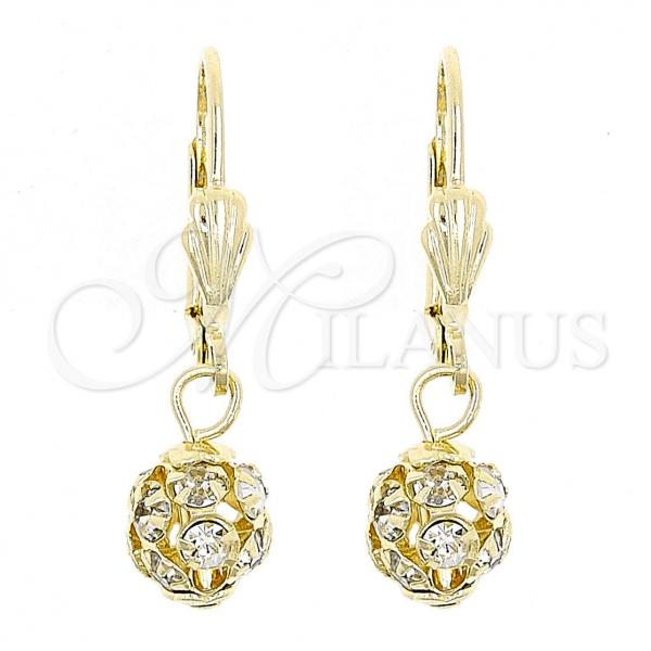 Oro Laminado Dangle Earring, Gold Filled Style Ball Design, with White Cubic Zirconia, Polished, Golden Finish, 5.120.022