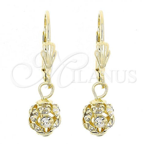 Oro Laminado Dangle Earring, Gold Filled Style Ball Design, with White Cubic Zirconia, Polished, Golden Finish, 5.120.022