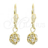 Oro Laminado Dangle Earring, Gold Filled Style Ball Design, with White Cubic Zirconia, Polished, Golden Finish, 5.120.022