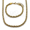 Oro Laminado Necklace and Bracelet, Gold Filled Style Rope Design, Polished, Golden Finish, 06.257.0001